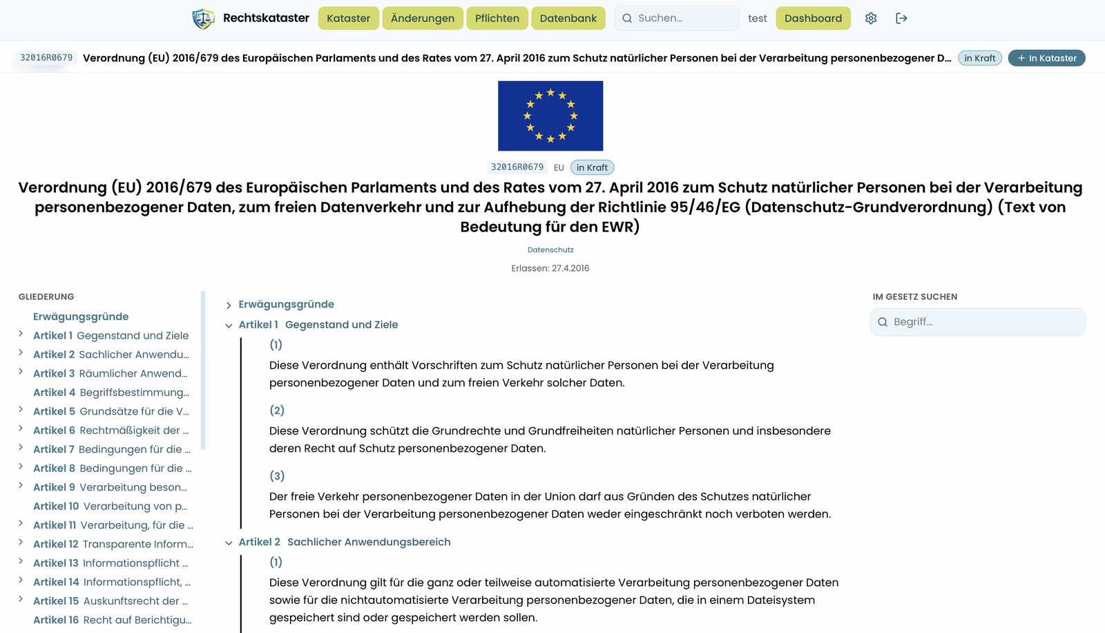 rechtskataster.com — EU-Datenschutz-Grundverordnung granular nach Artikel und Absatz